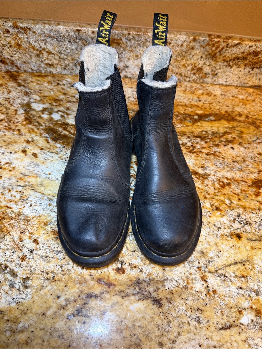 Dr. Martens 2976 Leonore Faux-Fur Lined Chelsea Boots in black leather